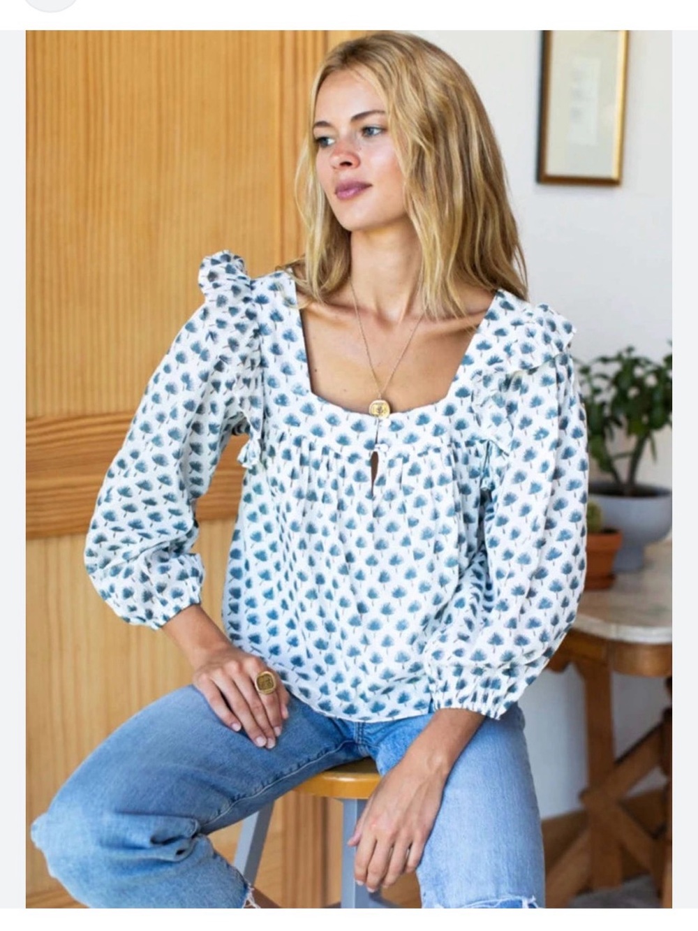 Emerson Fry Adelina Peasant Blouse Top in Cleo XS $128
